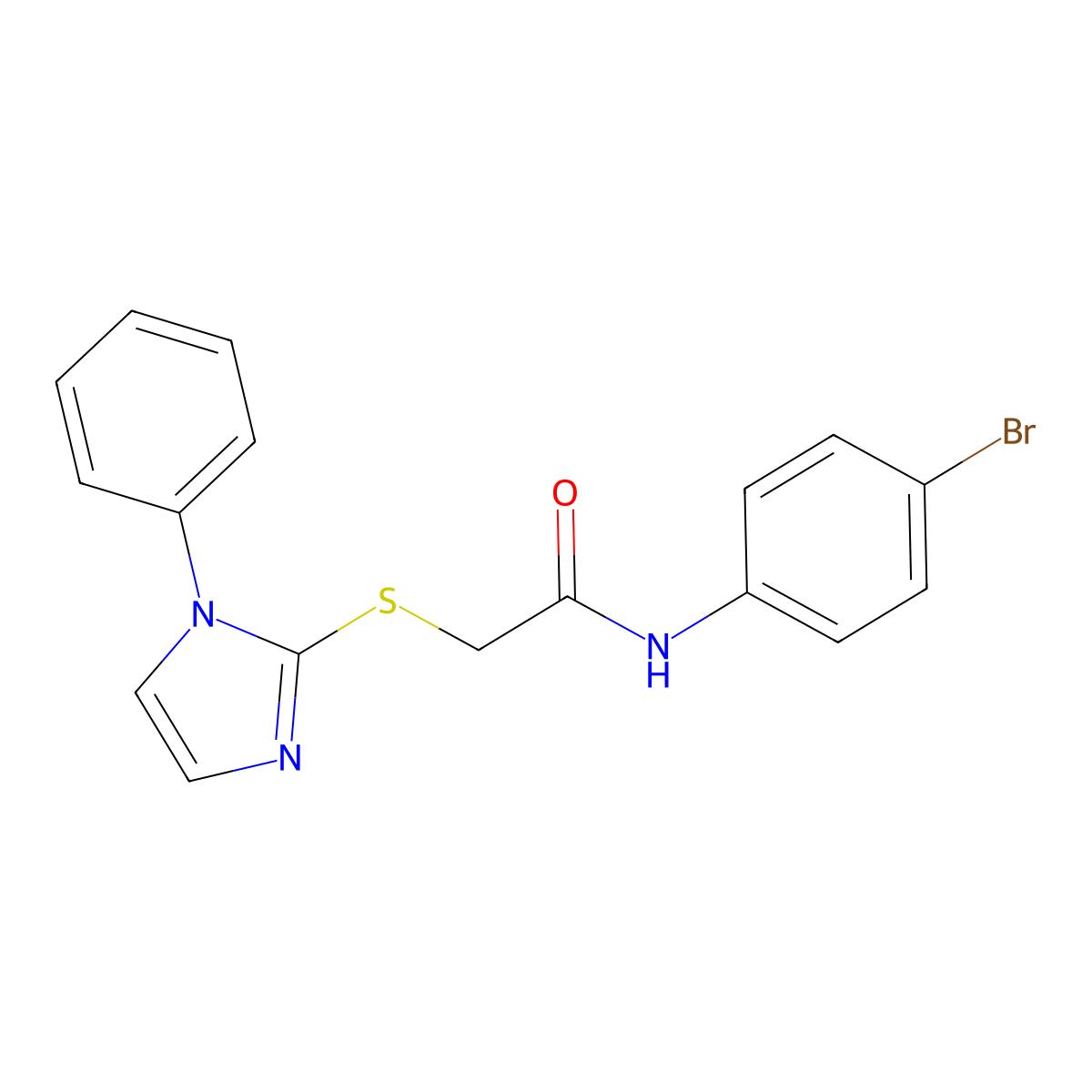 N-(4-bromophenyl)-2-((1-phenyl-1H-imidazol-2-yl)thio)acetamide molecular structure, CAS 688335-26-4