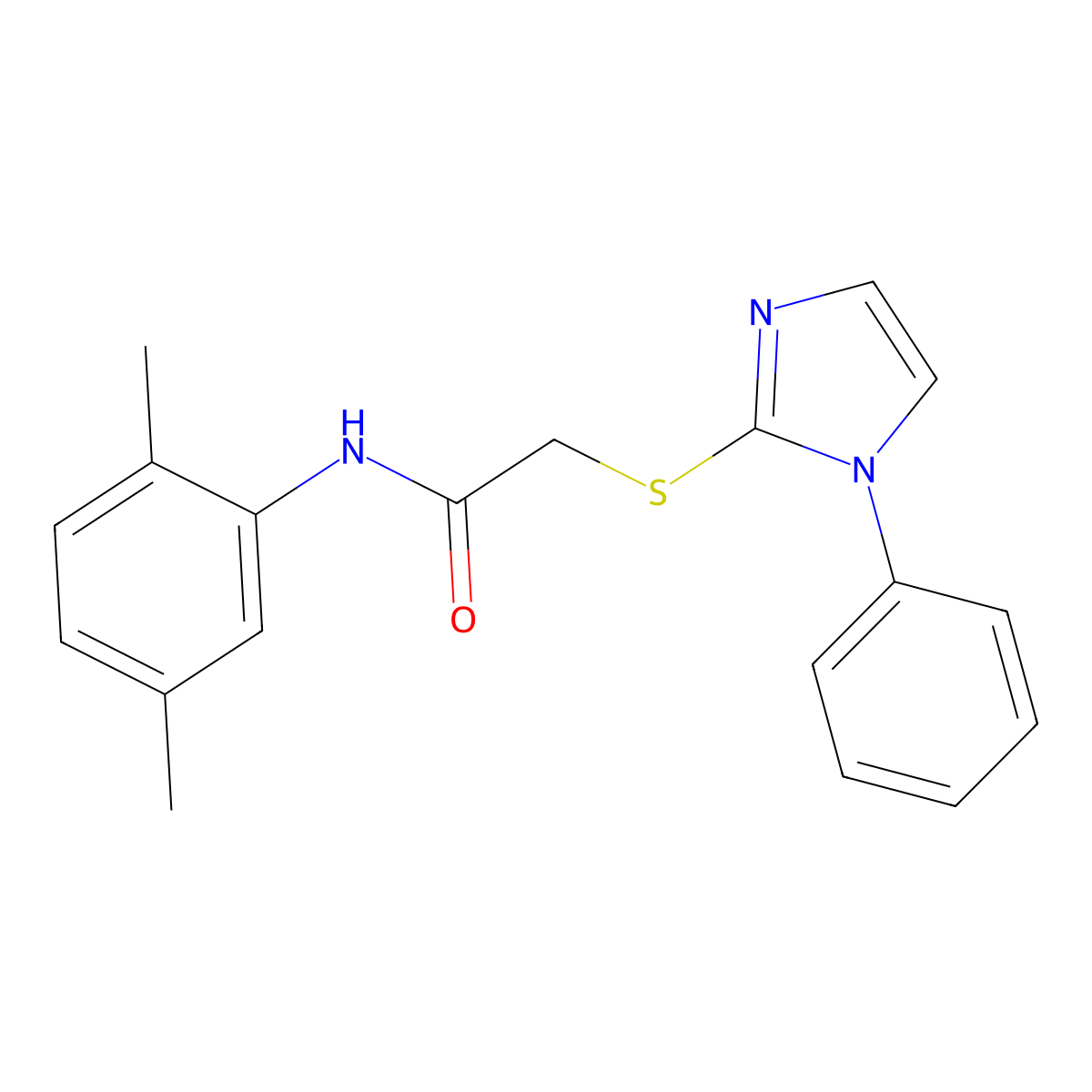 N-(2,5-dimethylphenyl)-2-(1-phenylimidazol-2-yl)sulfanylacetamide molecular structure, CAS 688335-31-1