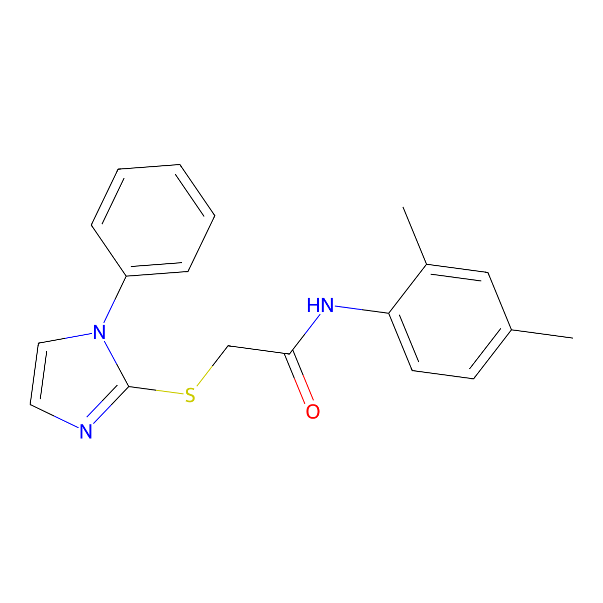 N-(2,4-dimethylphenyl)-2-(1-phenylimidazol-2-yl)sulfanylacetamide molecular structure, CAS 688335-32-2