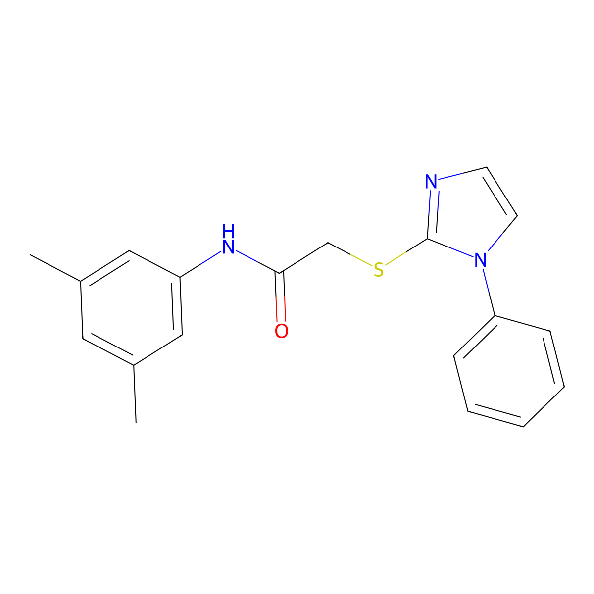 N-(3,5-dimethylphenyl)-2-((1-phenyl-1H-imidazol-2-yl)thio)acetamide molecular structure, CAS 688335-33-3