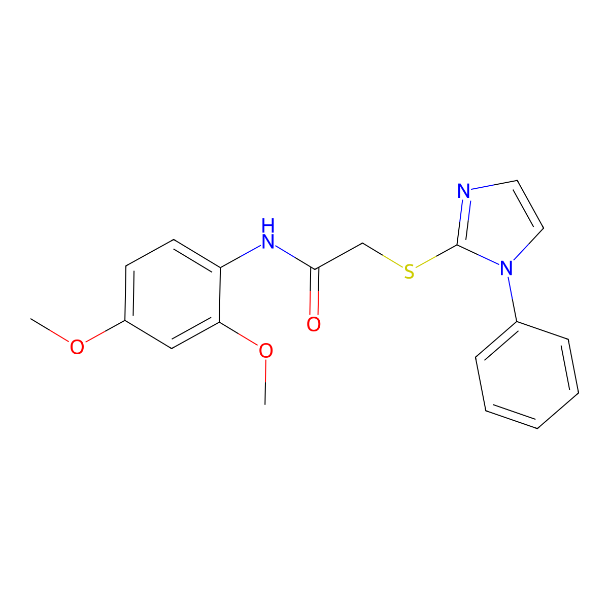 N-(2,4-dimethoxyphenyl)-2-(1-phenylimidazol-2-yl)sulfanylacetamide molecular structure, CAS 688335-34-4
