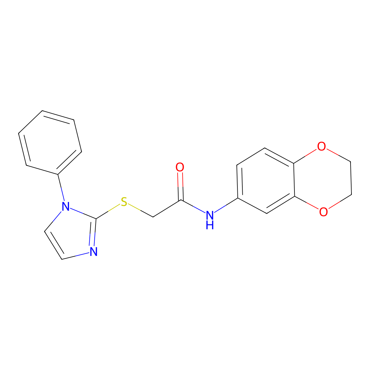N-(2,3-dihydrobenzo[b][1,4]dioxin-6-yl)-2-((1-phenyl-1H-imidazol-2-yl)thio)acetamide molecular structure, CAS 688335-35-5
