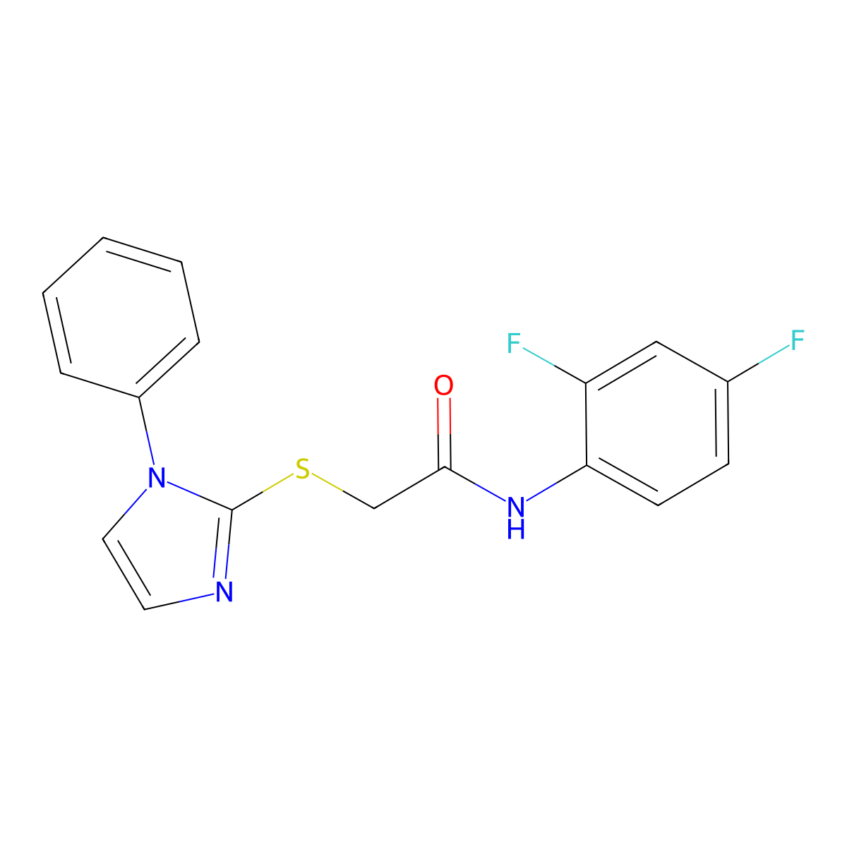 N-(2,4-difluorophenyl)-2-((1-phenyl-1H-imidazol-2-yl)thio)acetamide molecular structure, CAS 688335-37-7