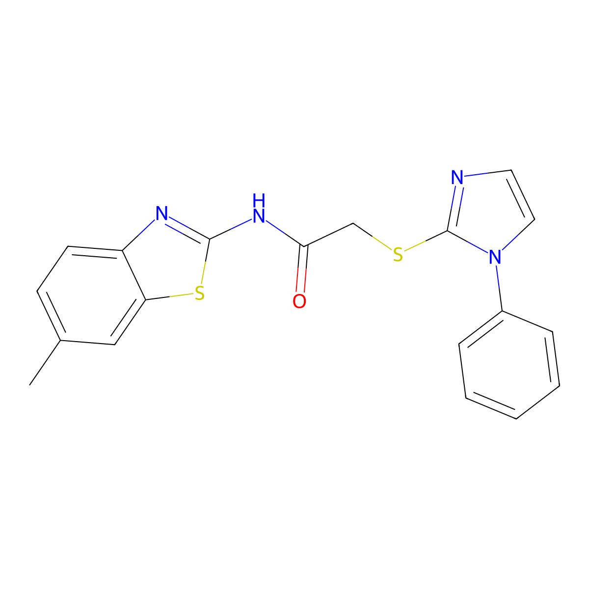 N-(6-methylbenzo[d]thiazol-2-yl)-2-((1-phenyl-1H-imidazol-2-yl)thio)acetamide molecular structure, CAS 688335-40-2