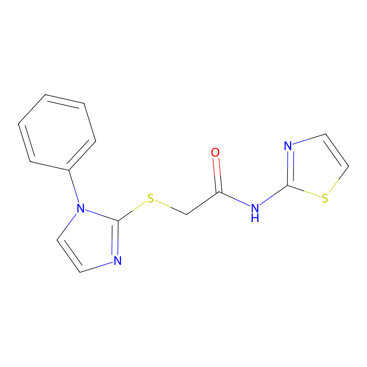 2-((1-phenyl-1H-imidazol-2-yl)thio)-N-(thiazol-2-yl)acetamide molecular structure, CAS 688335-41-3
