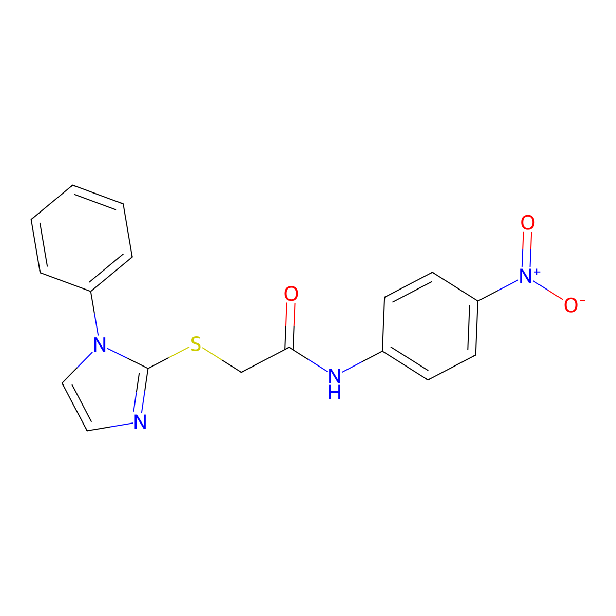 N-(4-nitrophenyl)-2-((1-phenyl-1H-imidazol-2-yl)thio)acetamide molecular structure, CAS 688335-42-4