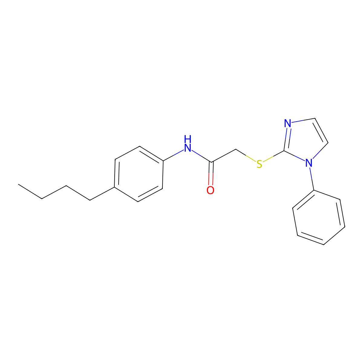 N-(4-butylphenyl)-2-((1-phenyl-1H-imidazol-2-yl)thio)acetamide molecular structure, CAS 688335-43-5