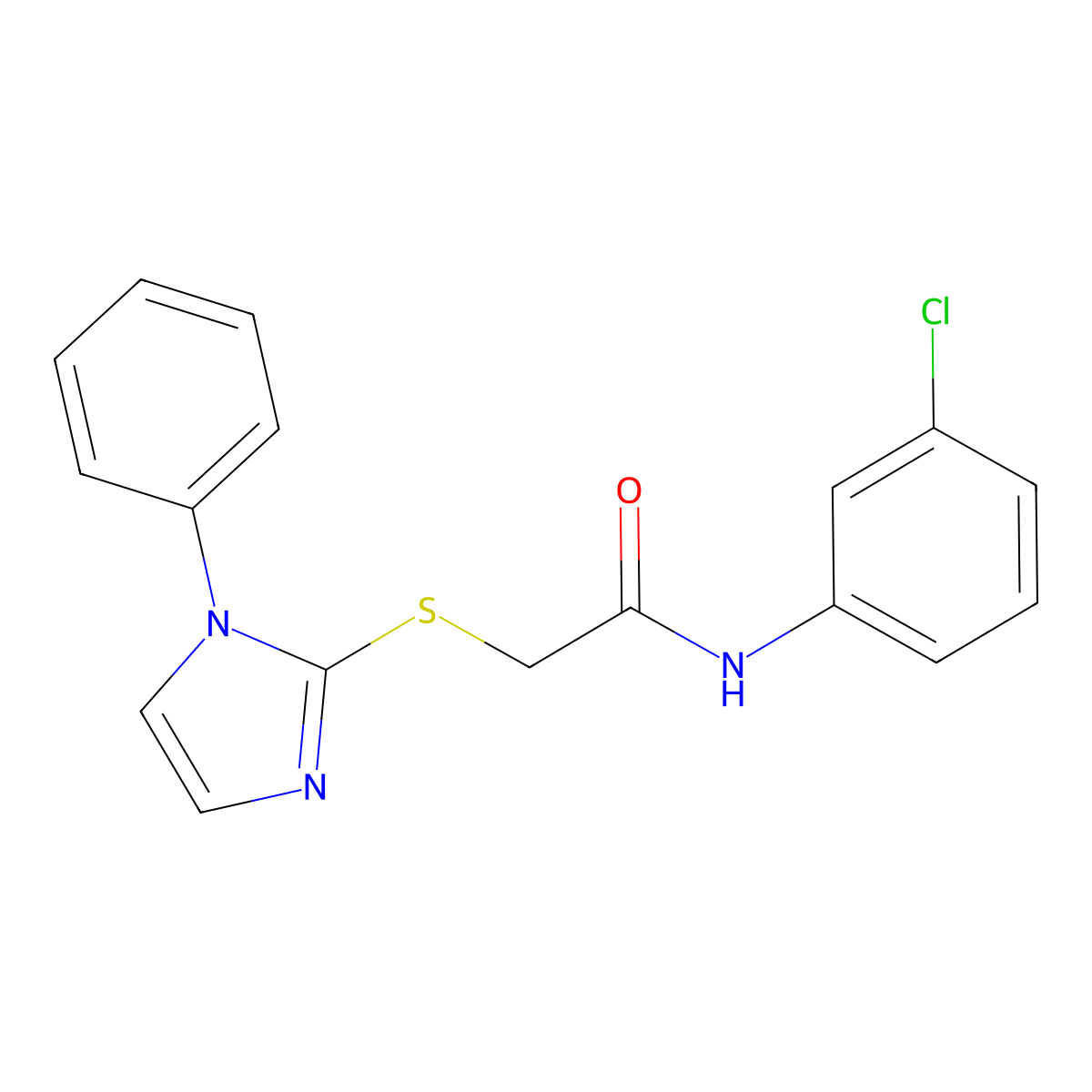 N-(3-chlorophenyl)-2-((1-phenyl-1H-imidazol-2-yl)thio)acetamide molecular structure, CAS 688335-45-7