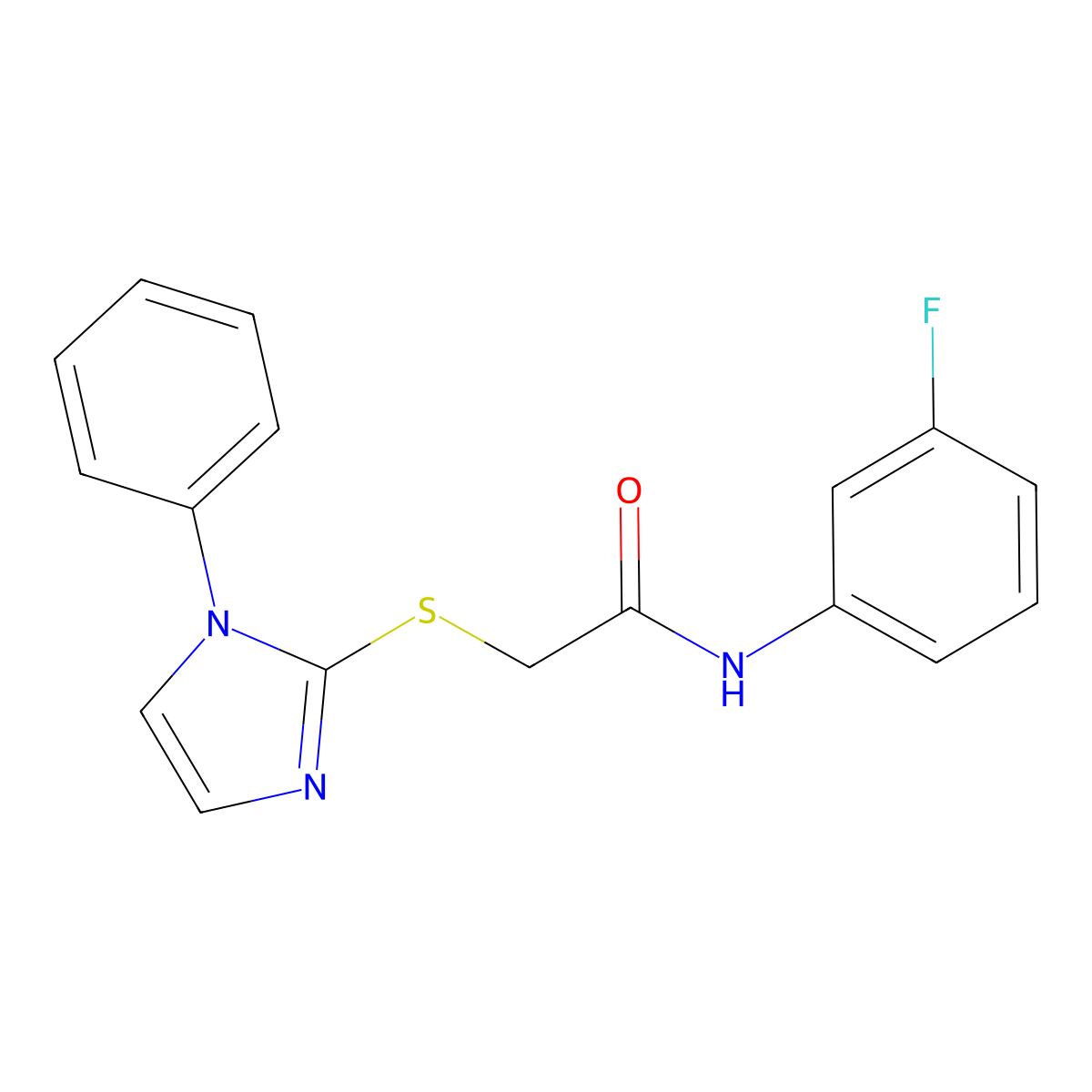 N-(3-fluorophenyl)-2-((1-phenyl-1H-imidazol-2-yl)thio)acetamide molecular structure, CAS 688335-46-8