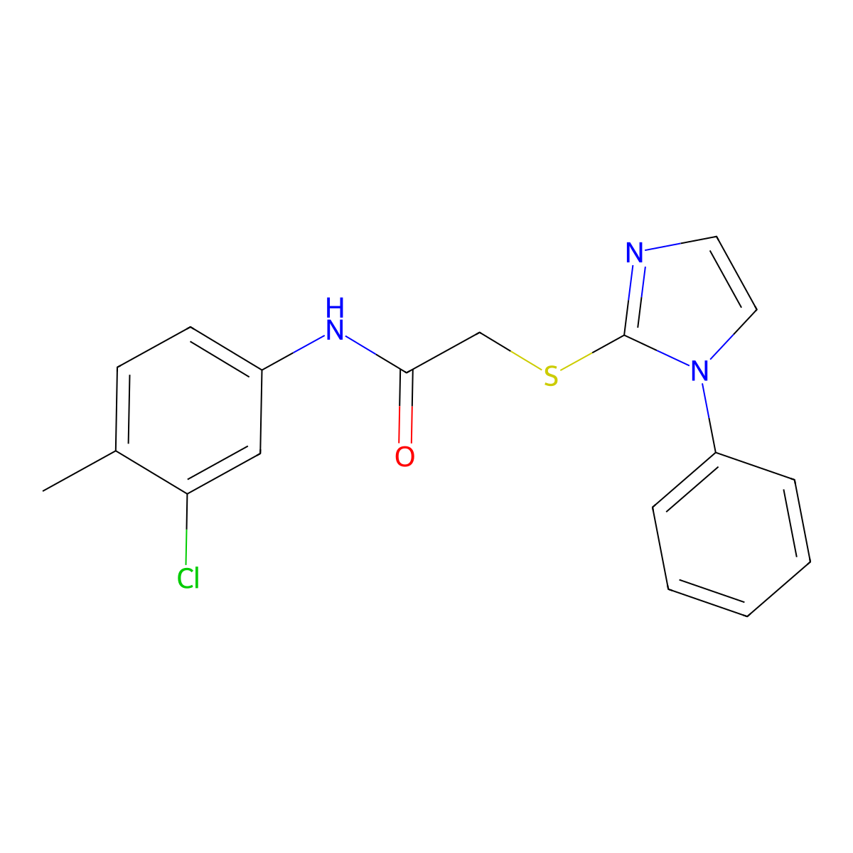 N-(3-chloro-4-methylphenyl)-2-((1-phenyl-1H-imidazol-2-yl)thio)acetamide molecular structure, CAS 688335-49-1