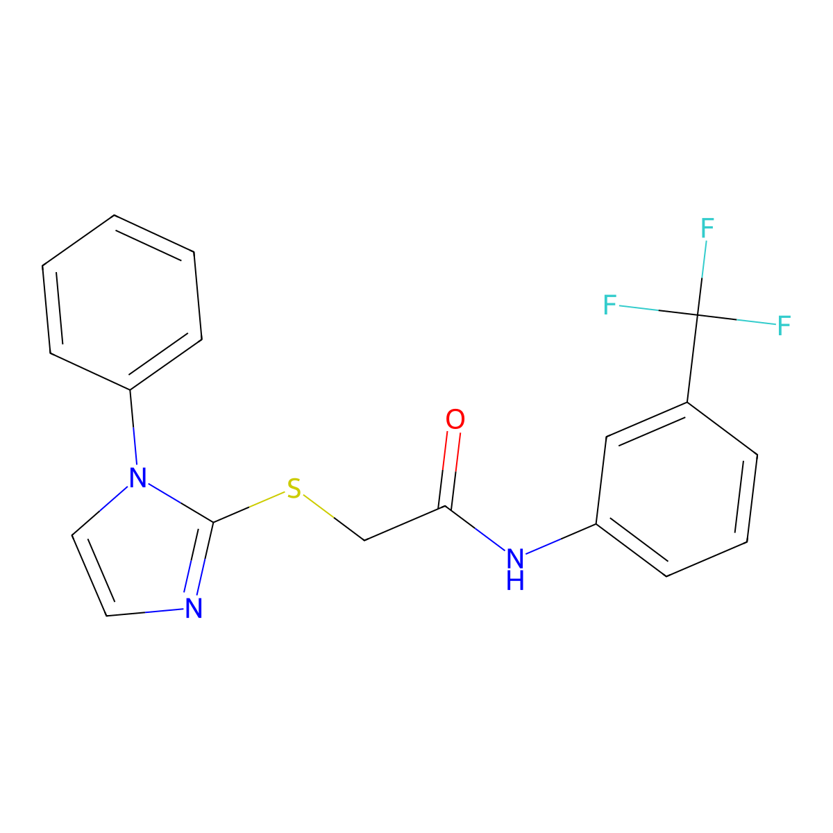 2-((1-phenyl-1H-imidazol-2-yl)thio)-N-(3-(trifluoromethyl)phenyl)acetamide molecular structure, CAS 688335-50-4