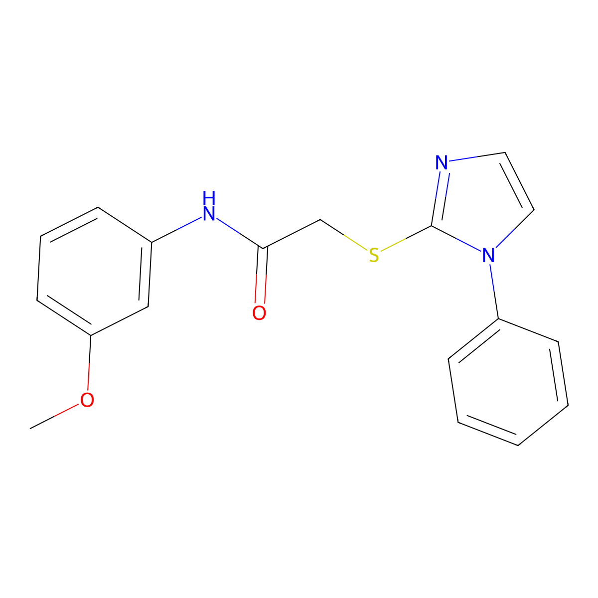 N-(3-methoxyphenyl)-2-((1-phenyl-1H-imidazol-2-yl)thio)acetamide molecular structure, CAS 688335-52-6