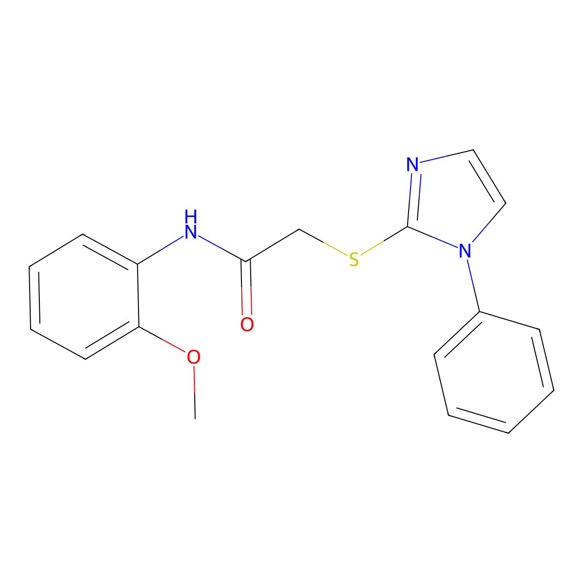 N-(2-Methoxyphenyl)-2-((1-phenyl-1H-imidazol-2-yl)thio)acetamide molecular structure, CAS 688335-53-7