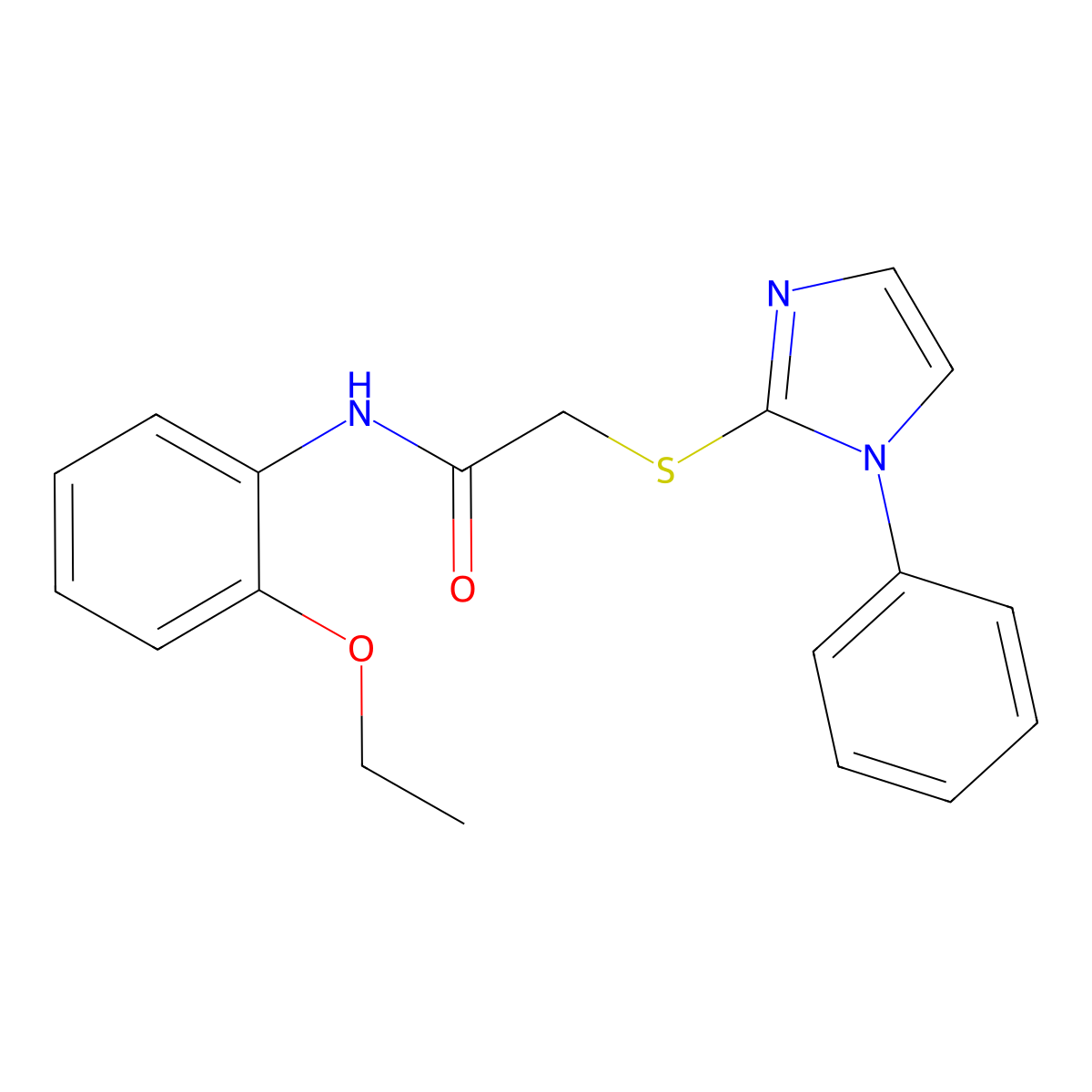 N-(2-ethoxyphenyl)-2-(1-phenylimidazol-2-yl)sulfanylacetamide molecular structure, CAS 688335-54-8