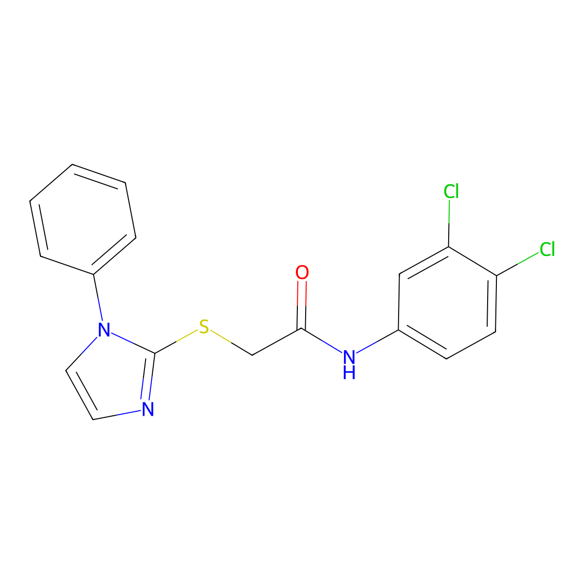 N-(3,4-dichlorophenyl)-2-((1-phenyl-1H-imidazol-2-yl)thio)acetamide molecular structure, CAS 688335-55-9