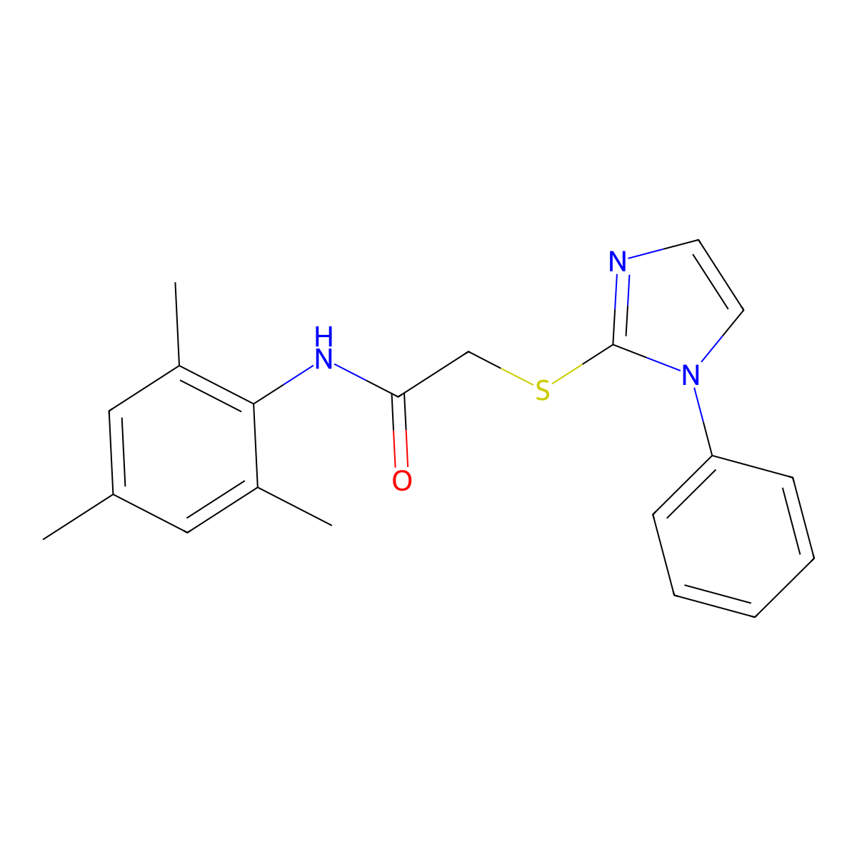 N-mesityl-2-((1-phenyl-1H-imidazol-2-yl)thio)acetamide molecular structure, CAS 688335-56-0