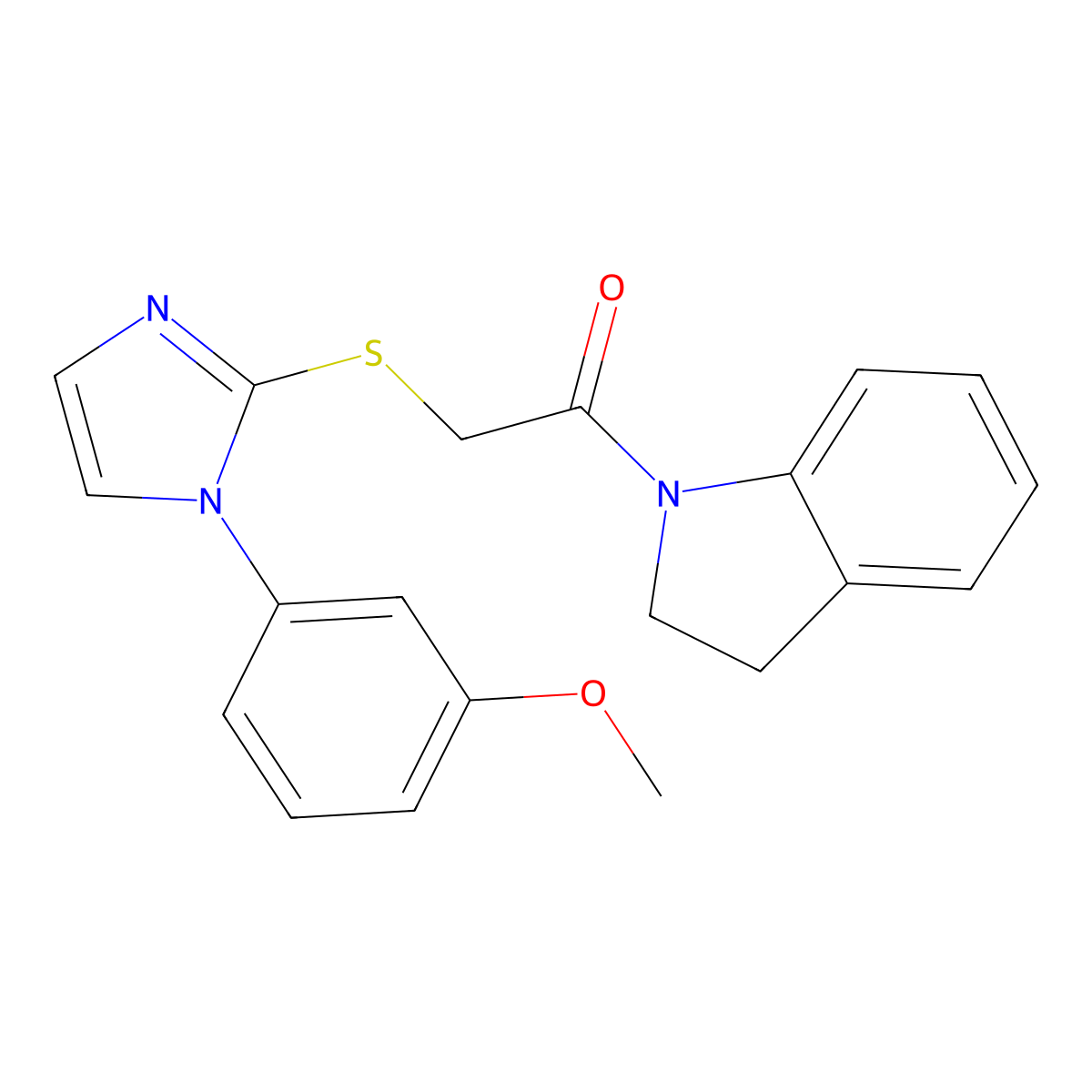 1-({[1-(3-methoxyphenyl)-1H-imidazol-2-yl]thio}acetyl)indoline molecular structure, CAS 688335-58-2