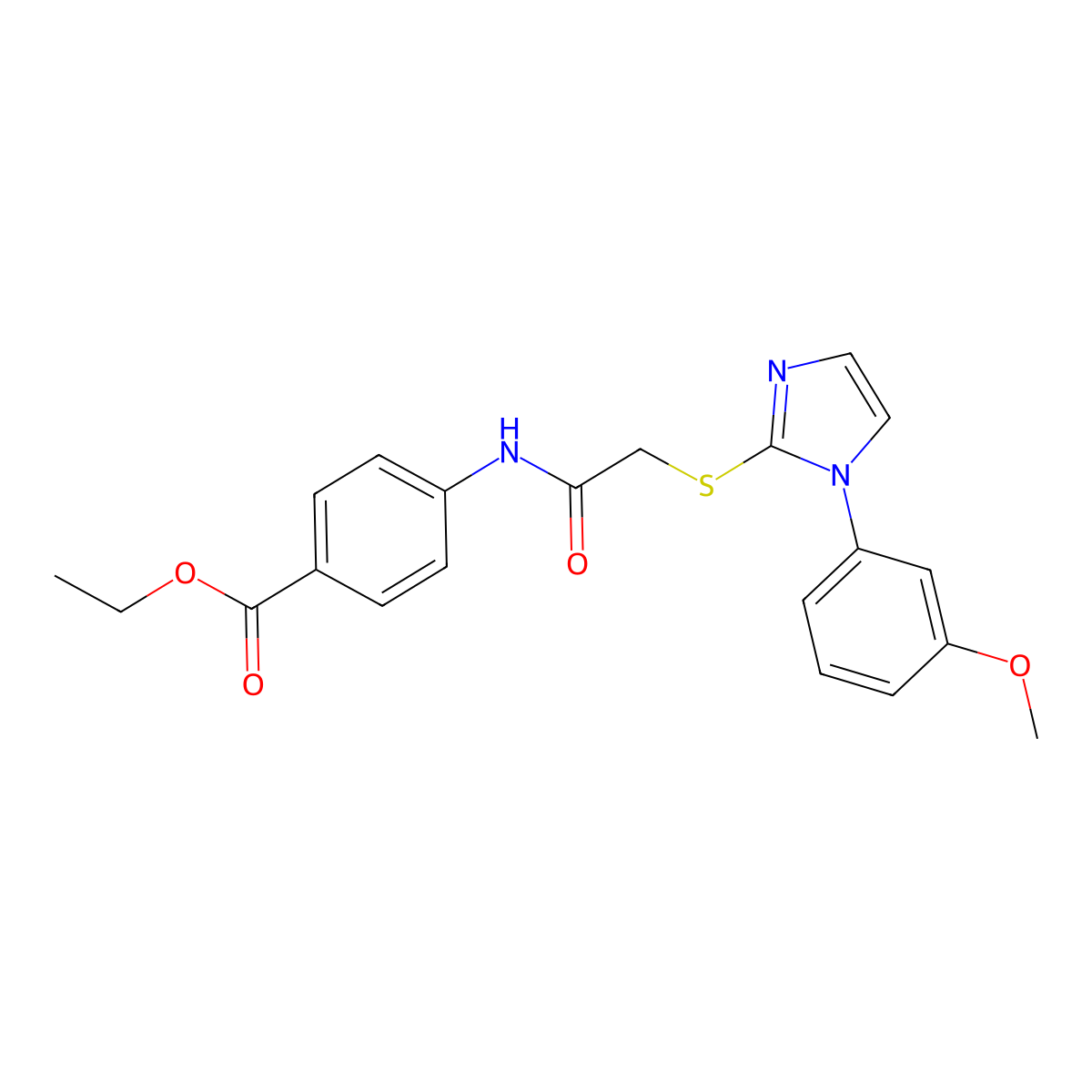 ethyl 4-(2-((1-(3-methoxyphenyl)-1H-imidazol-2-yl)thio)acetamido)benzoate molecular structure, CAS 688335-62-8