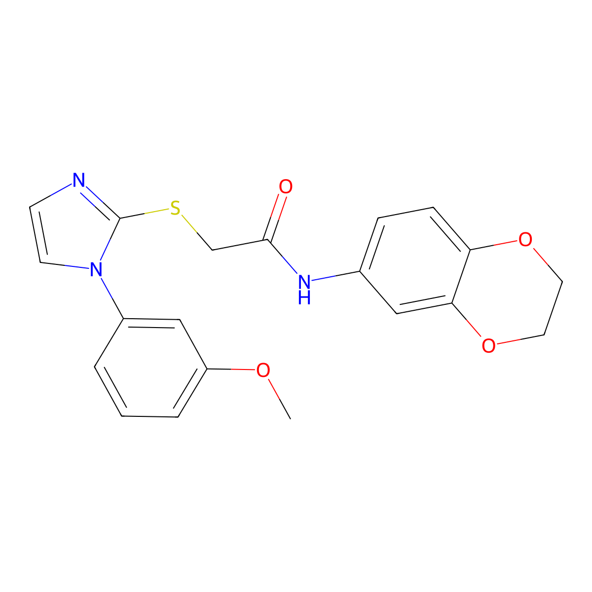 N-(2,3-dihydrobenzo[b][1,4]dioxin-6-yl)-2-((1-(3-methoxyphenyl)-1H-imidazol-2-yl)thio)acetamide molecular structure, CAS 688335-72-0