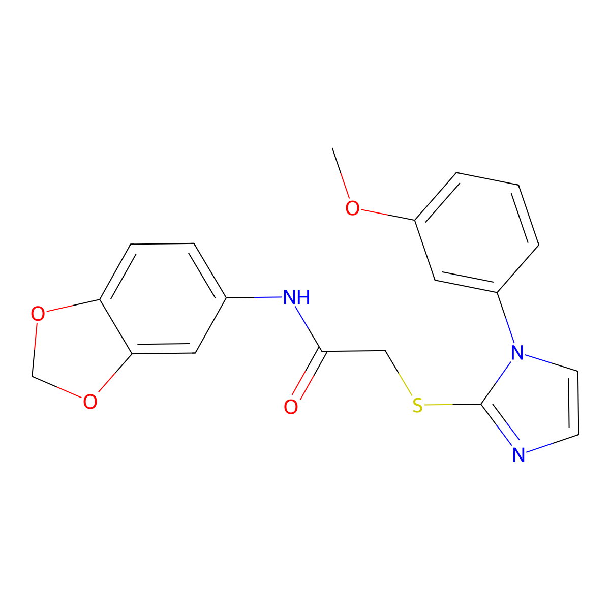 N-(benzo[d][1,3]dioxol-5-yl)-2-((1-(3-methoxyphenyl)-1H-imidazol-2-yl)thio)acetamide molecular structure, CAS 688335-73-1