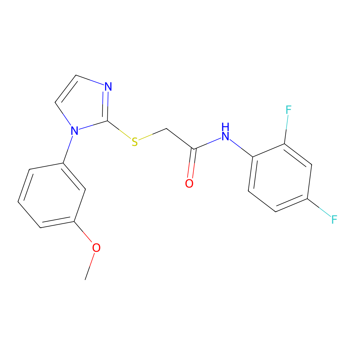 N-(2,4-difluorophenyl)-2-((1-(3-methoxyphenyl)-1H-imidazol-2-yl)thio)acetamide molecular structure, CAS 688335-74-2