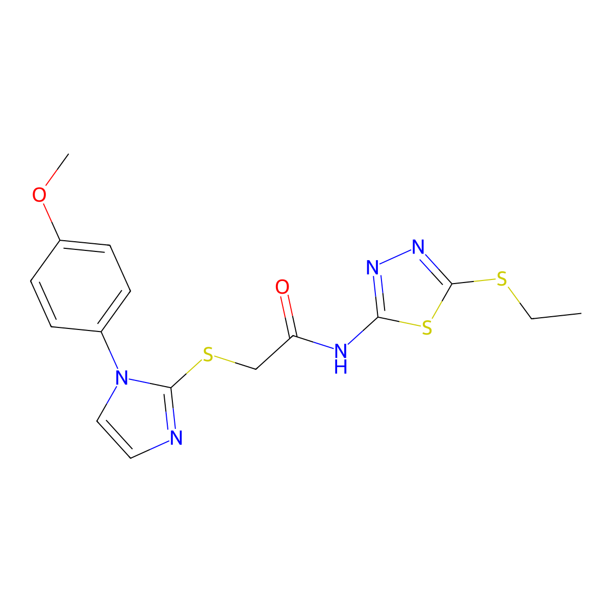 N-(5-ethylsulfanyl-1,3,4-thiadiazol-2-yl)-2-[1-(4-methoxyphenyl)imidazol-2-yl]sulfanylacetamide molecular structure, CAS 688335-80-0