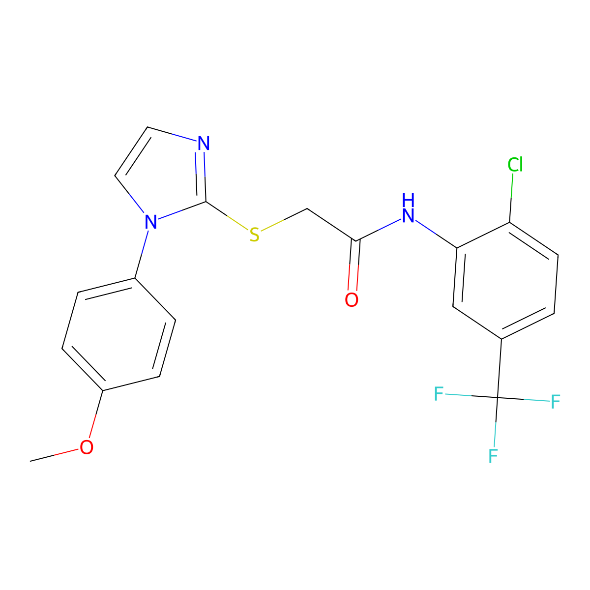 N-[2-chloro-5-(trifluoromethyl)phenyl]-2-[1-(4-methoxyphenyl)imidazol-2-yl]sulfanylacetamide molecular structure, CAS 688335-81-1