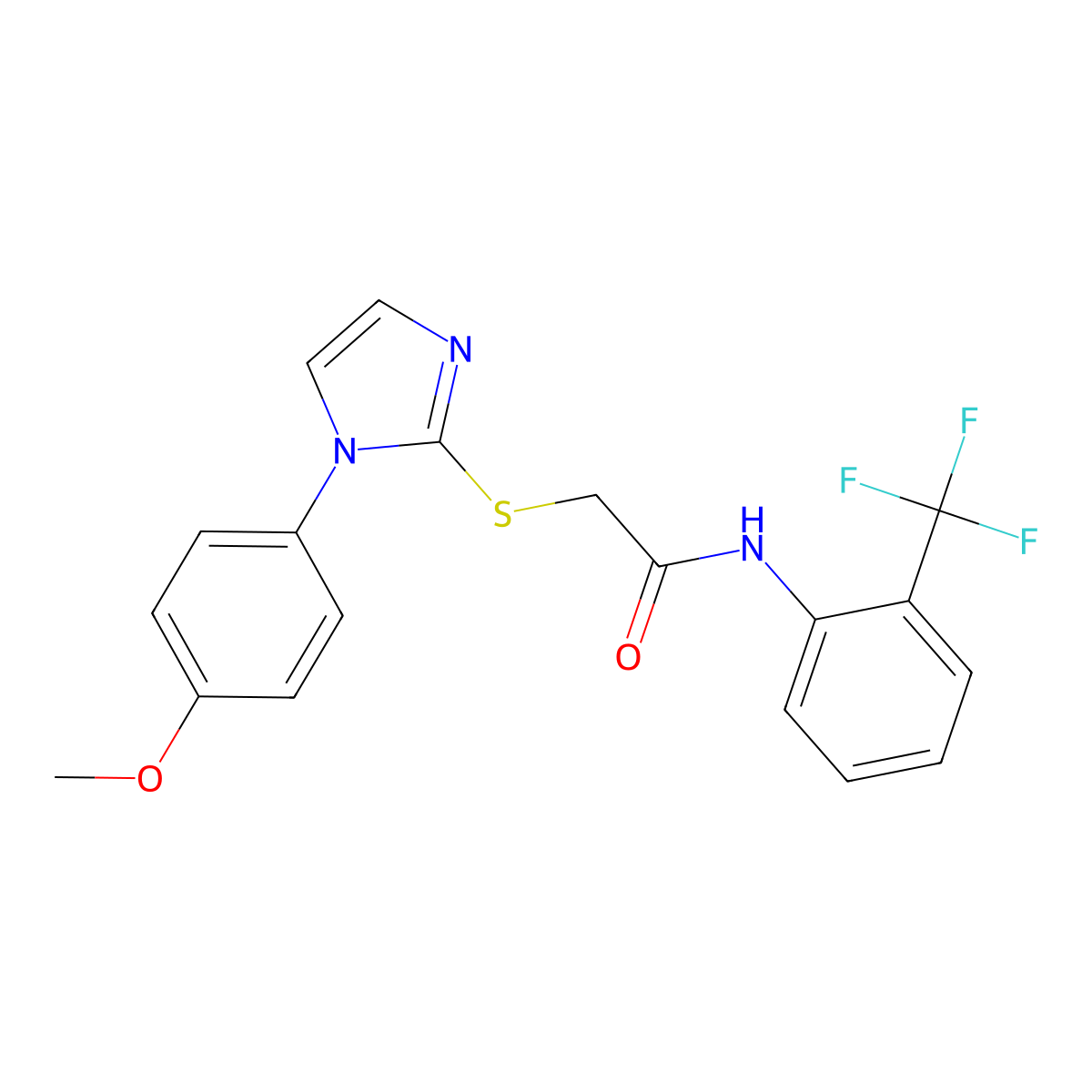 2-[1-(4-methoxyphenyl)imidazol-2-yl]sulfanyl-N-[2-(trifluoromethyl)phenyl]acetamide molecular structure, CAS 688335-82-2