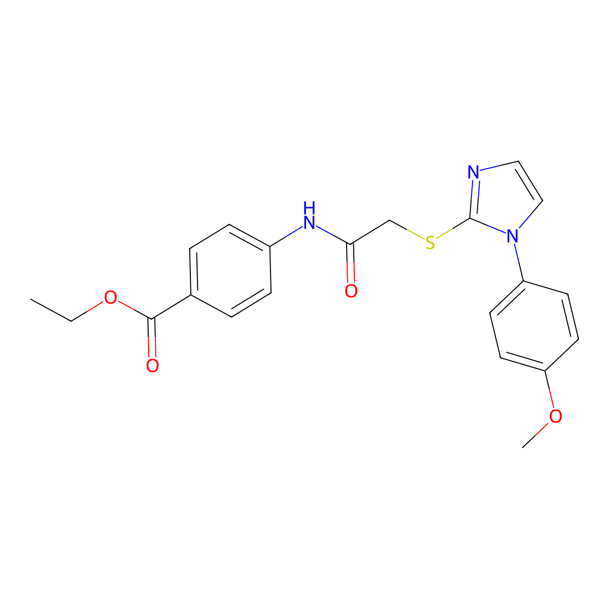 ethyl 4-(2-((1-(4-methoxyphenyl)-1H-imidazol-2-yl)thio)acetamido)benzoate molecular structure, CAS 688335-84-4