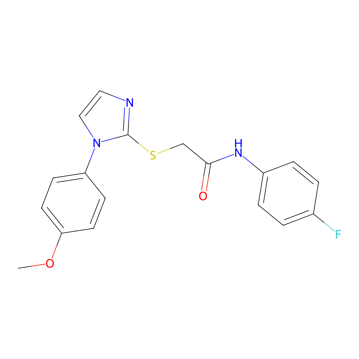 N-(4-fluorophenyl)-2-((1-(4-methoxyphenyl)-1H-imidazol-2-yl)thio)acetamide molecular structure, CAS 688335-86-6
