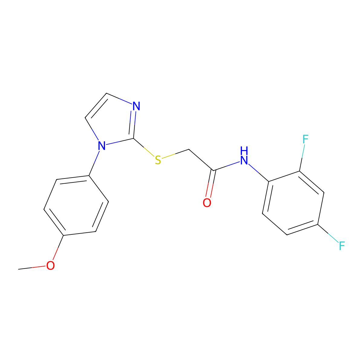 N-(2,4-difluorophenyl)-2-((1-(4-methoxyphenyl)-1H-imidazol-2-yl)thio)acetamide molecular structure, CAS 688335-98-0