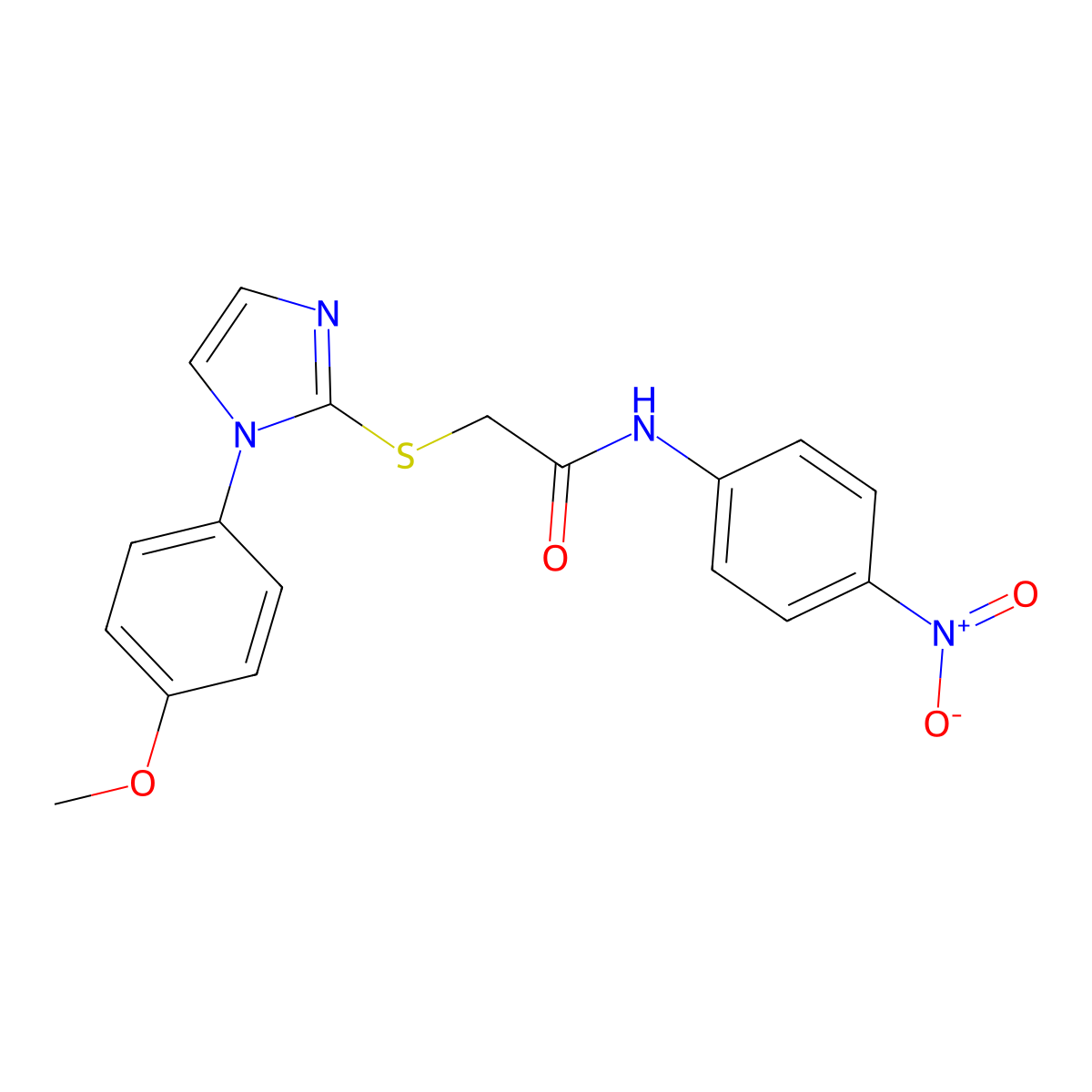 2-((1-(4-methoxyphenyl)-1H-imidazol-2-yl)thio)-N-(4-nitrophenyl)acetamide molecular structure, CAS 688336-02-9