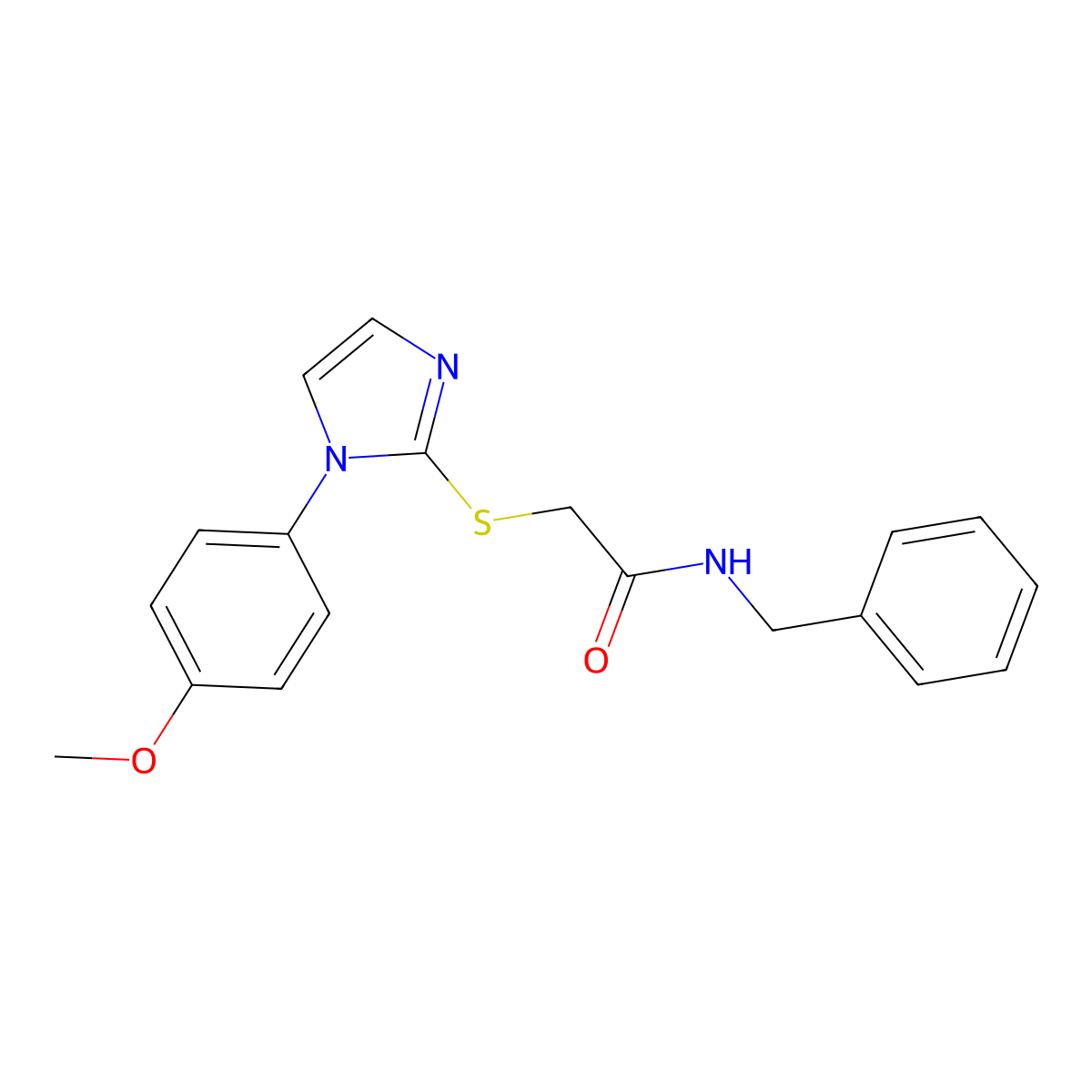 N-benzyl-2-((1-(4-methoxyphenyl)-1H-imidazol-2-yl)thio)acetamide molecular structure, CAS 688336-11-0