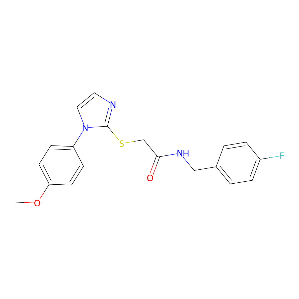 N-(4-fluorobenzyl)-2-((1-(4-methoxyphenyl)-1H-imidazol-2-yl)thio)acetamide molecular structure, CAS 688336-12-1