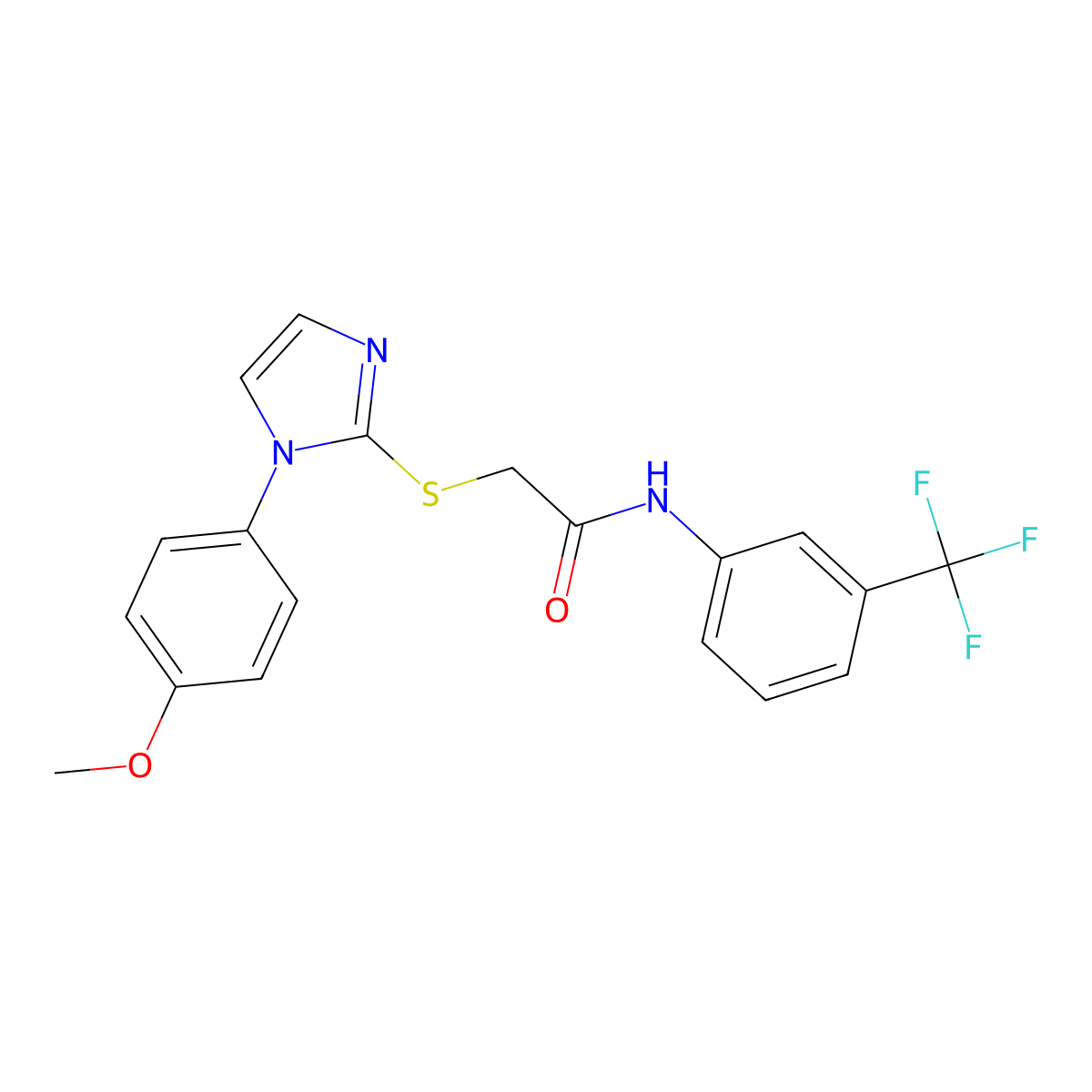 2-[1-(4-methoxyphenyl)imidazol-2-yl]sulfanyl-N-[3-(trifluoromethyl)phenyl]acetamide molecular structure, CAS 688336-14-3