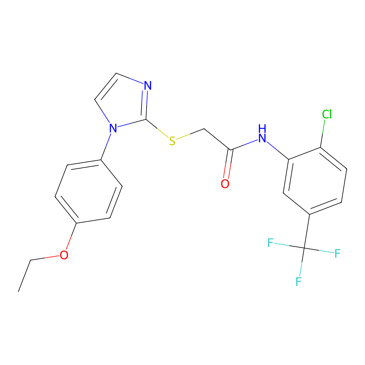 N-(2-chloro-5-(trifluoromethyl)phenyl)-2-((1-(4-ethoxyphenyl)-1H-imidazol-2-yl)thio)acetamide molecular structure, CAS 688336-23-4