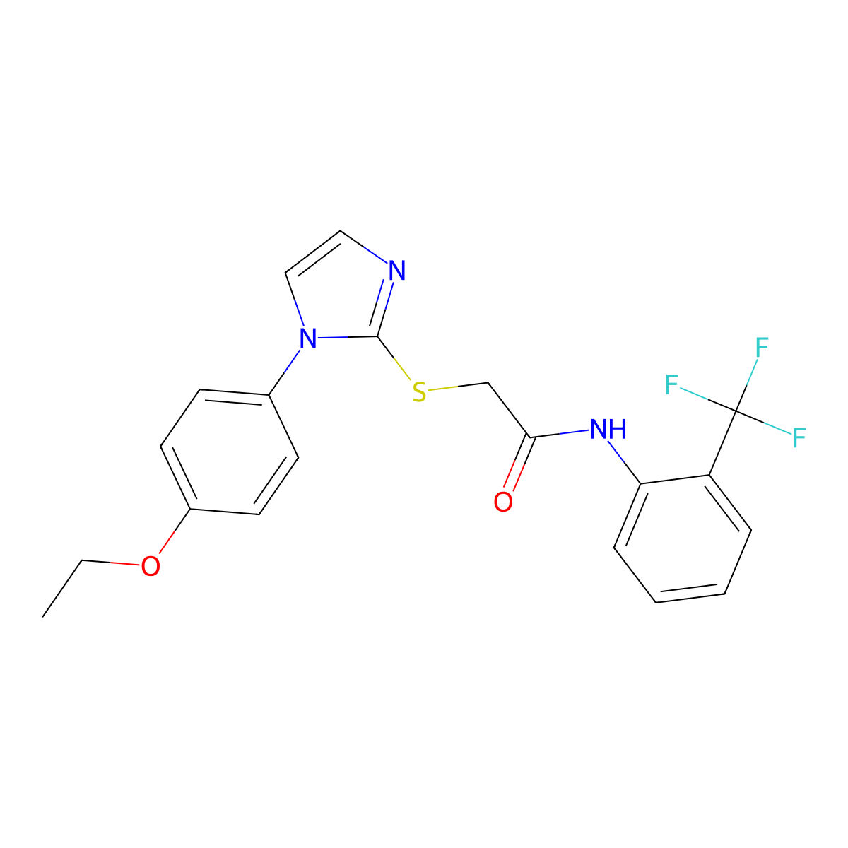 2-[1-(4-ethoxyphenyl)imidazol-2-yl]sulfanyl-N-[2-(trifluoromethyl)phenyl]acetamide molecular structure, CAS 688336-24-5
