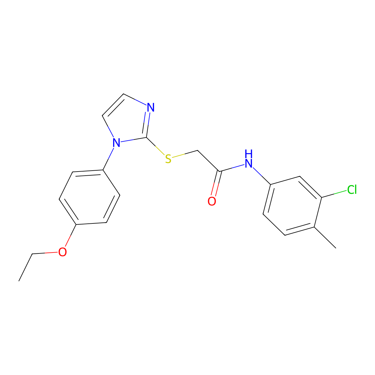 N-(3-chloro-4-methylphenyl)-2-[1-(4-ethoxyphenyl)imidazol-2-yl]sulfanylacetamide molecular structure, CAS 688336-55-2