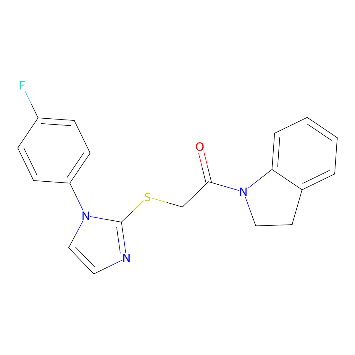 2-((1-(4-fluorophenyl)-1H-imidazol-2-yl)thio)-1-(indolin-1-yl)ethanone molecular structure, CAS 688336-65-4