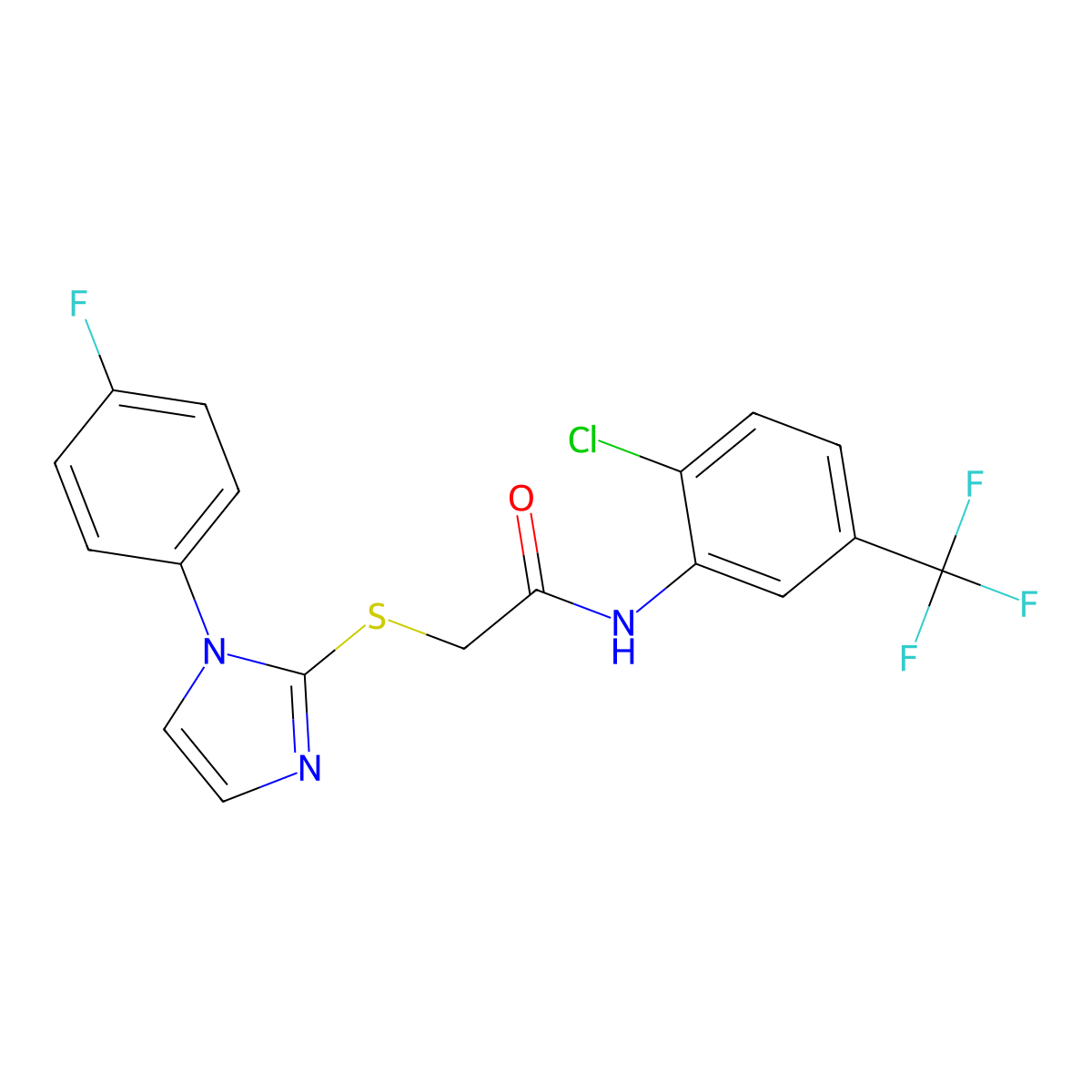 N-[2-chloro-5-(trifluoromethyl)phenyl]-2-[1-(4-fluorophenyl)imidazol-2-yl]sulfanylacetamide molecular structure, CAS 688336-66-5