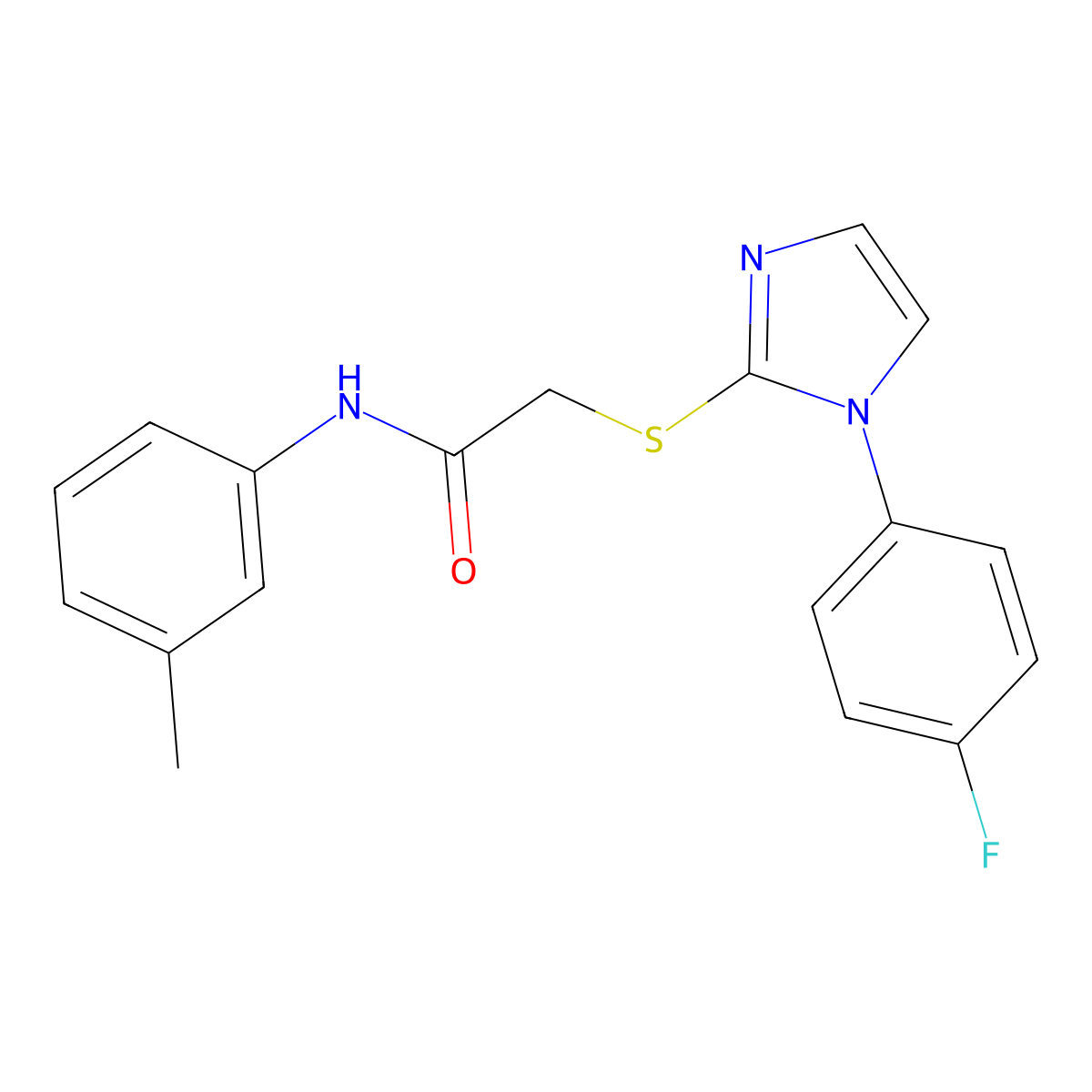 2-[1-(4-fluorophenyl)imidazol-2-yl]sulfanyl-N-(3-methylphenyl)acetamide molecular structure, CAS 688336-75-6
