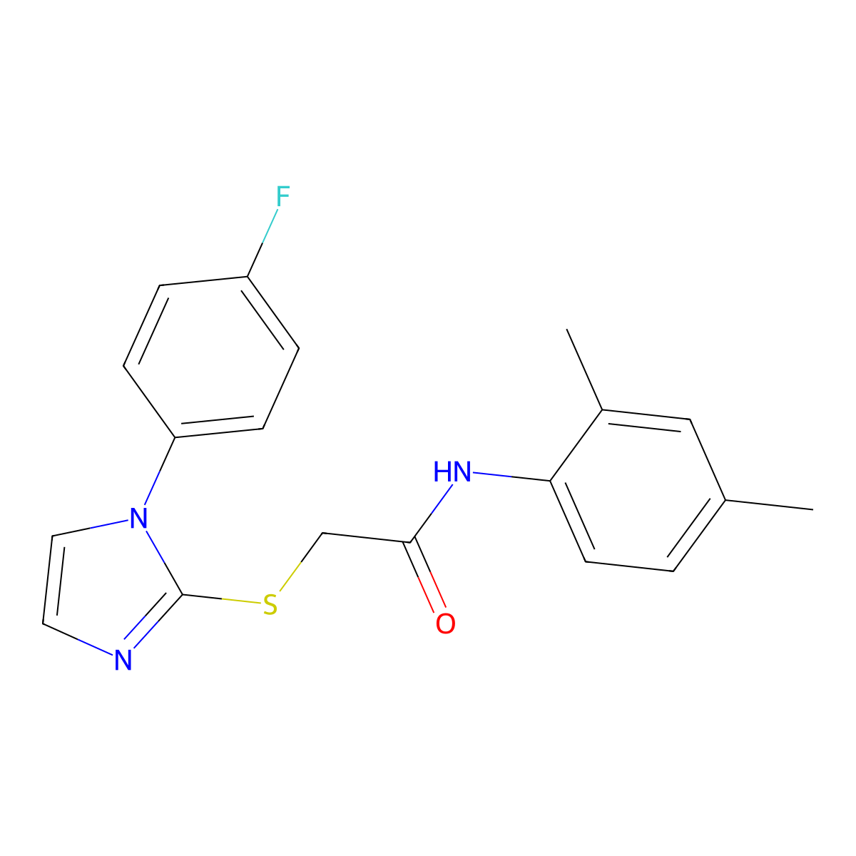N-(2,4-dimethylphenyl)-2-((1-(4-fluorophenyl)-1H-imidazol-2-yl)thio)acetamide molecular structure, CAS 688336-79-0