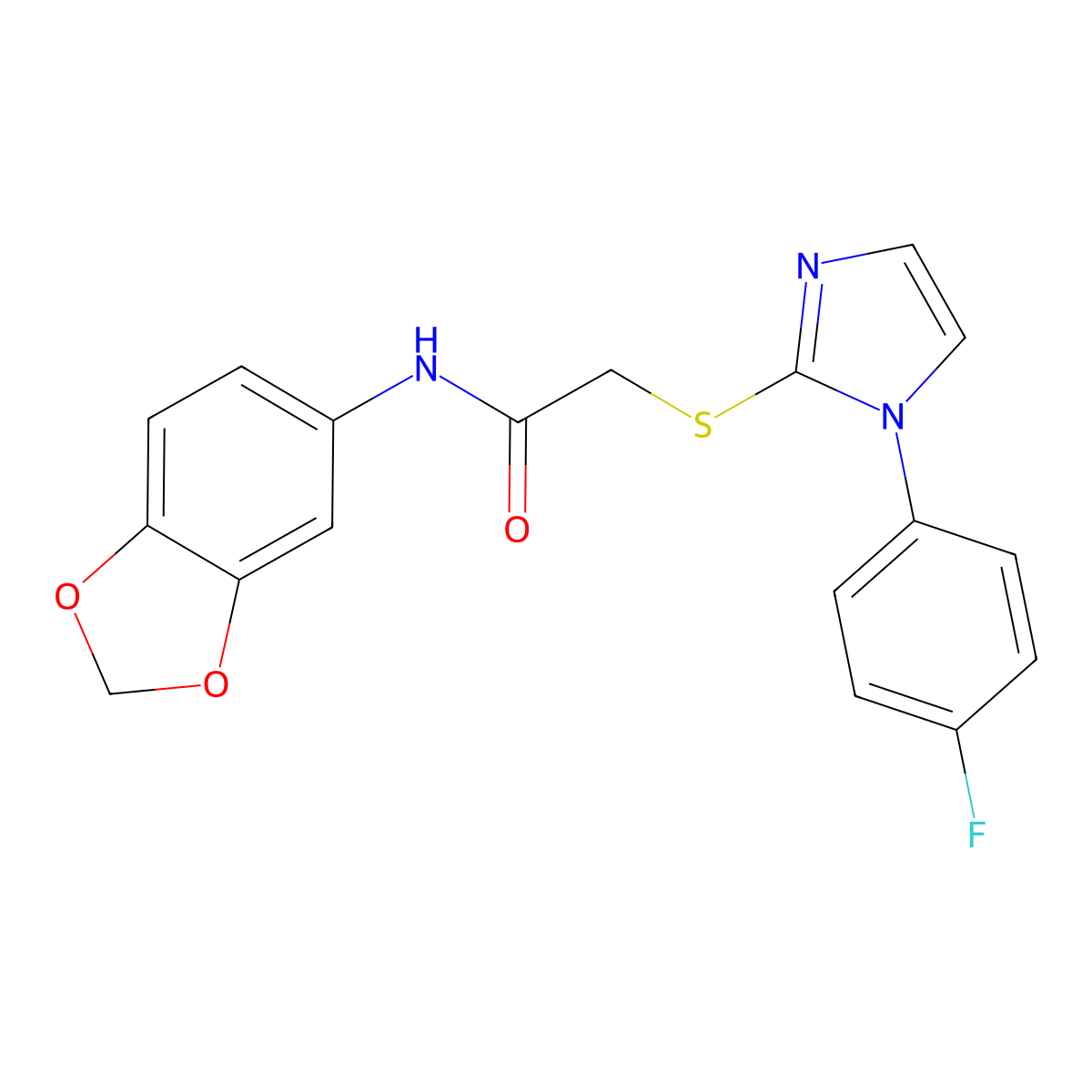 N-(benzo[d][1,3]dioxol-5-yl)-2-((1-(4-fluorophenyl)-1H-imidazol-2-yl)thio)acetamide molecular structure, CAS 688336-83-6