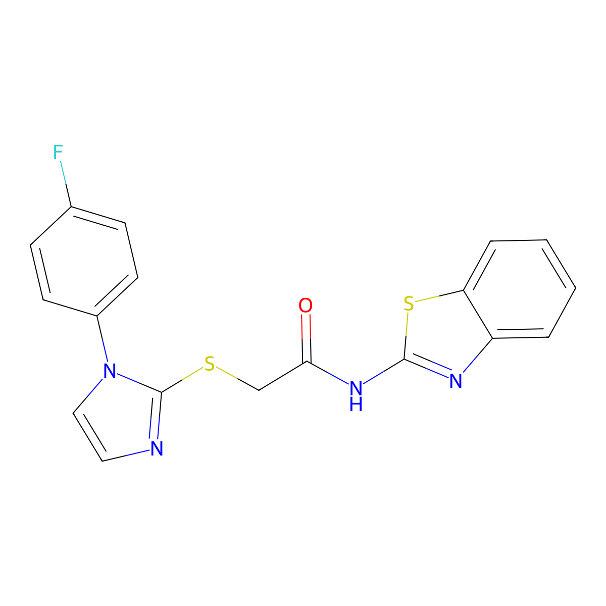 N-(1,3-benzothiazol-2-yl)-2-[1-(4-fluorophenyl)imidazol-2-yl]sulfanylacetamide molecular structure, CAS 688336-86-9