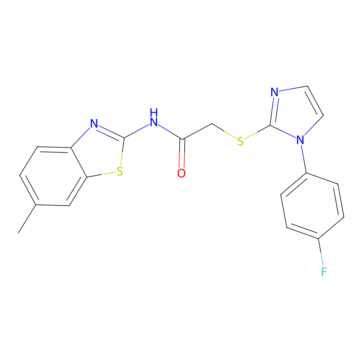 2-((1-(4-fluorophenyl)-1H-imidazol-2-yl)thio)-N-(6-methylbenzo[d]thiazol-2-yl)acetamide molecular structure, CAS 688336-87-0