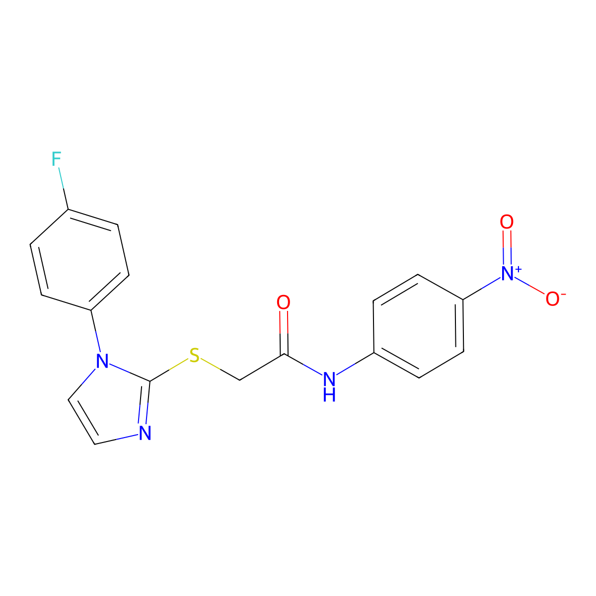 2-((1-(4-fluorophenyl)-1H-imidazol-2-yl)thio)-N-(4-nitrophenyl)acetamide molecular structure, CAS 688336-89-2