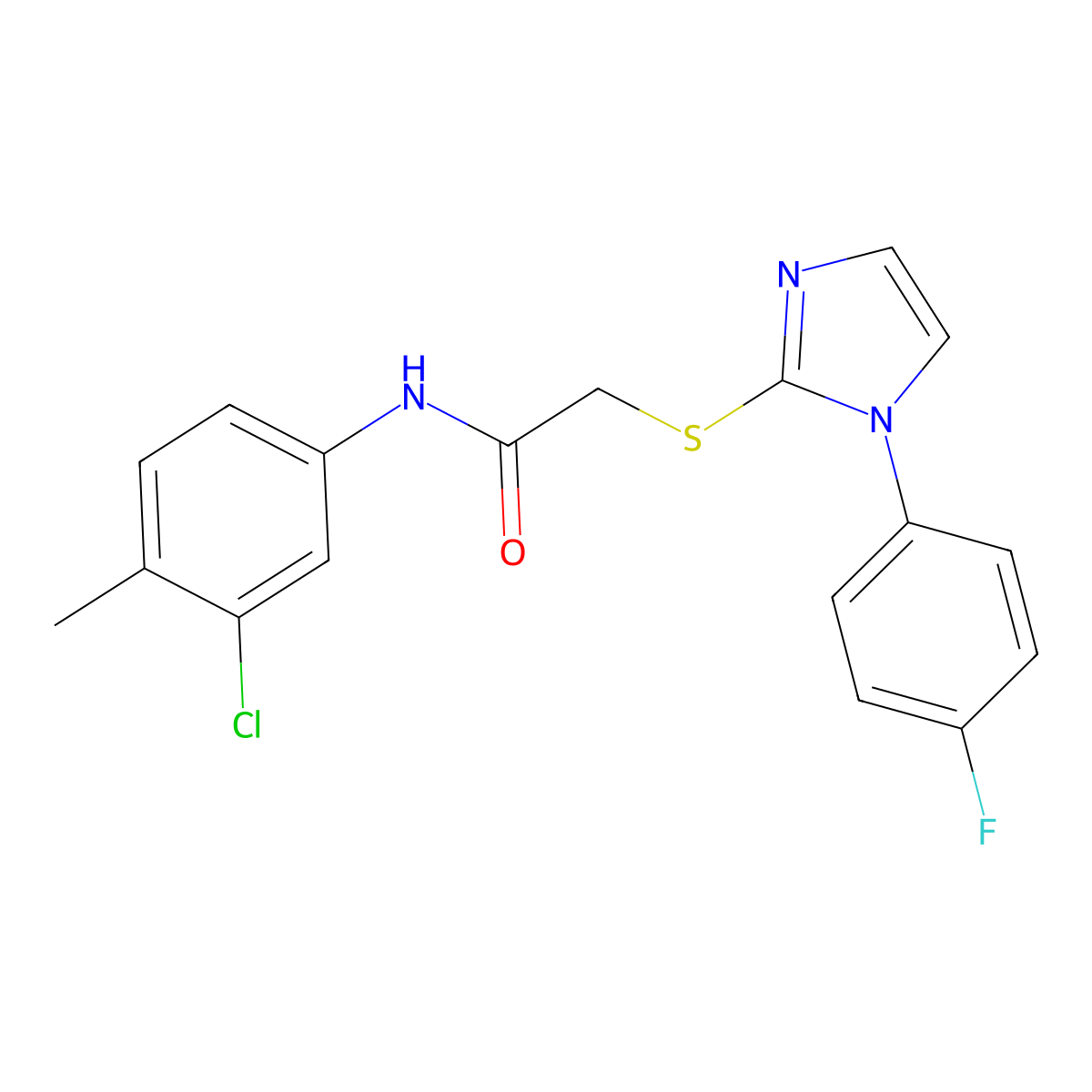 N-(3-chloro-4-methylphenyl)-2-((1-(4-fluorophenyl)-1H-imidazol-2-yl)thio)acetamide molecular structure, CAS 688336-97-2
