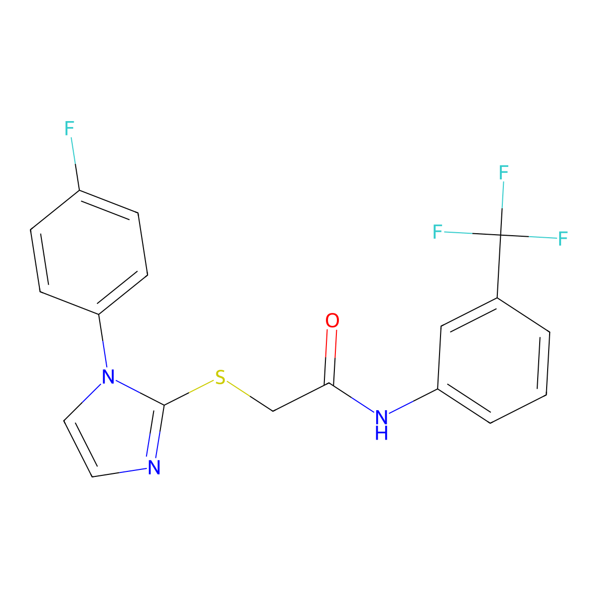2-((1-(4-fluorophenyl)-1H-imidazol-2-yl)thio)-N-(3-(trifluoromethyl)phenyl)acetamide molecular structure, CAS 688336-99-4