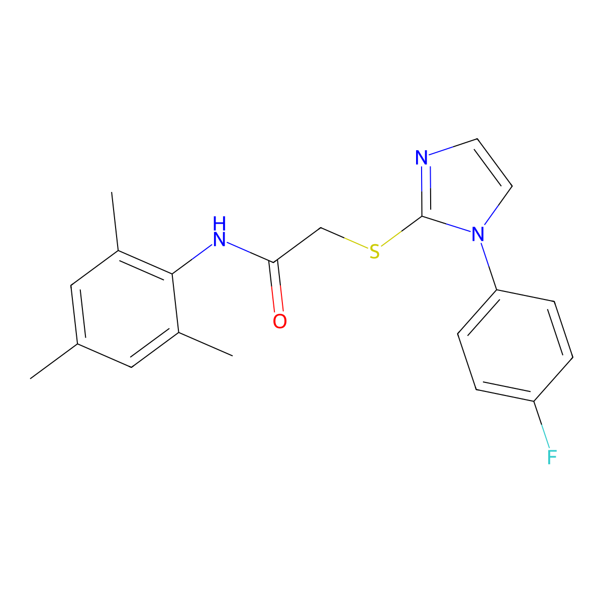 2-[1-(4-fluorophenyl)imidazol-2-yl]sulfanyl-N-(2,4,6-trimethylphenyl)acetamide molecular structure, CAS 688337-05-5