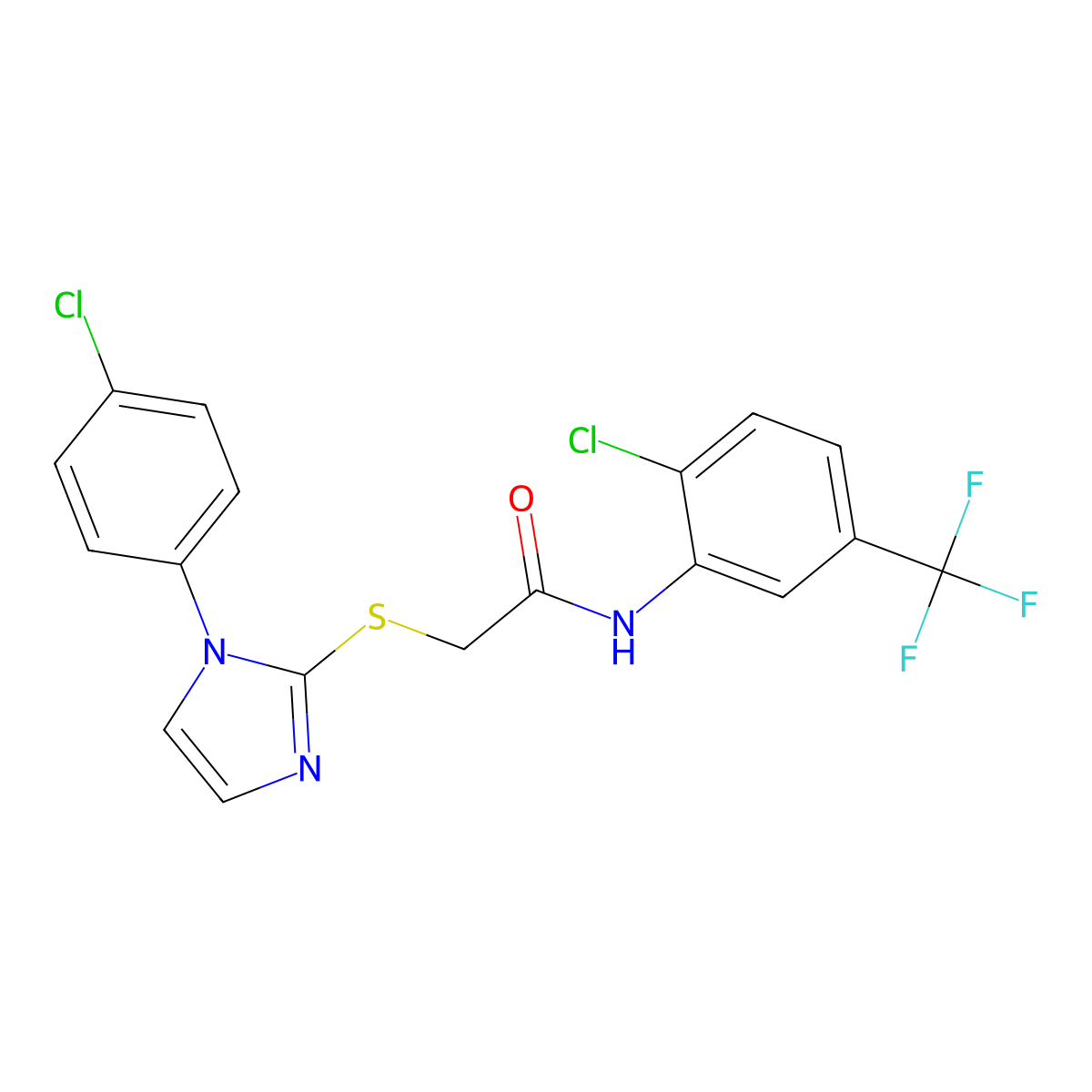 2-[1-(4-chlorophenyl)imidazol-2-yl]sulfanyl-N-[2-chloro-5-(trifluoromethyl)phenyl]acetamide molecular structure, CAS 688337-06-6